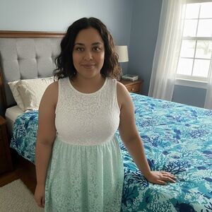 2 for $15 / NWOT Ombré Teal/White Sleeveless Lace Dress